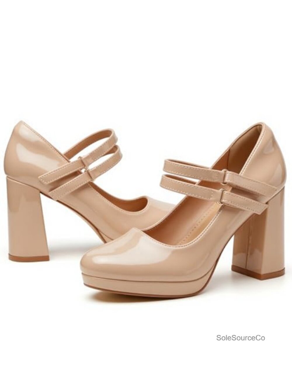 Mary Jane Platform Heels Women Chunky Block High Heels Double Strap Round Toe